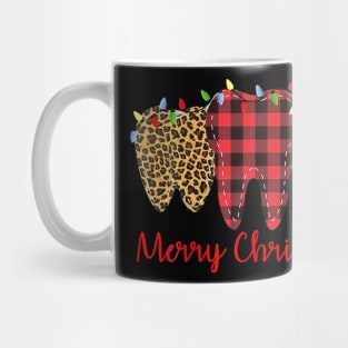 3 Three Teeth Merry Christmas Leopard Buffalo Plaid Pattern Mug